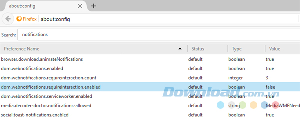 Nhập Notifications vào hộp tìm kiếm