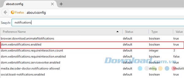 Tìm kiếm lựa chọn reads dom.webnotifications.enabled