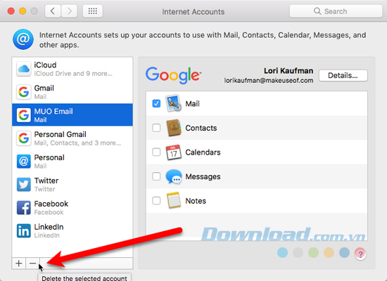Click vào dấu trừ để loại bỏ tài khoản email