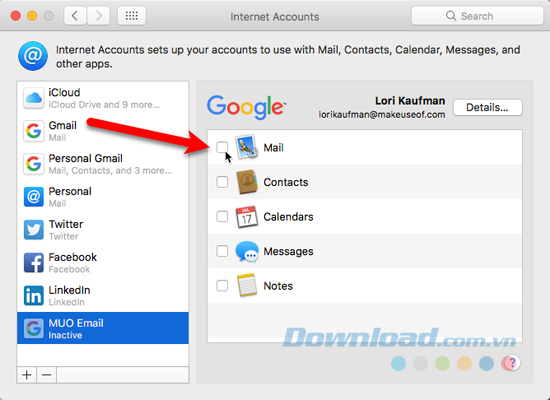 Bỏ chọn Mail