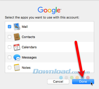 Chọn ứng dụng muốn sử dụng với email