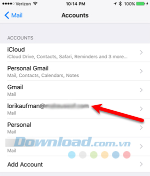 Chạm vào tài khoản email