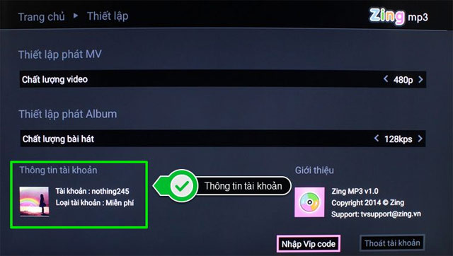 Thông tin tài khoản của bạn đã hiển thị trên tivi