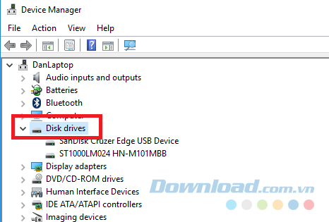 Chọn Disk Drives để mở rộng trình đơn