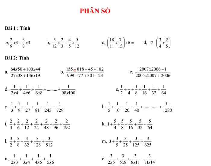 Tổng hợp các dạng bài tập môn Toán lớp 4