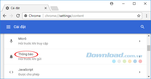 Cài đặt thông báo