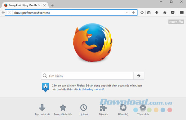 Nhập lệnh “about:preferences#content”