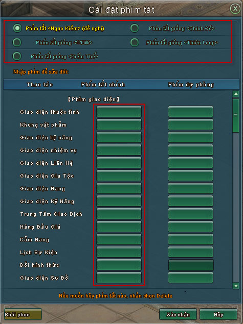 Cài đặt phím tắt