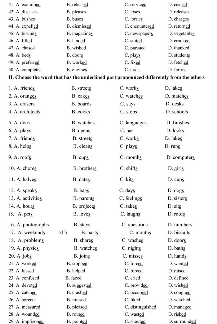 200 câu hỏi phát âm luyện thi IOE - 2018