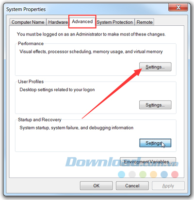 Click vào tab Advanced > Settings