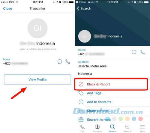Chọn Block & Report