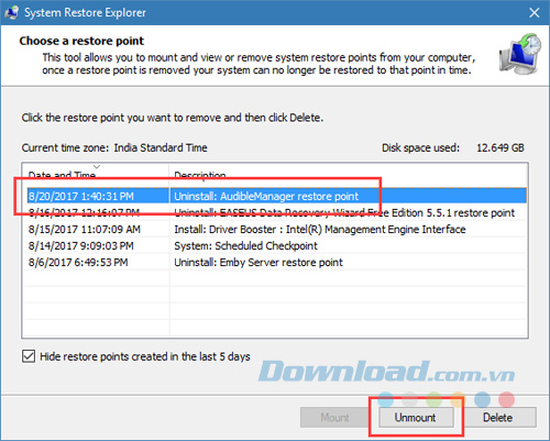 Click vào nút Unmount để bỏ gắn kết