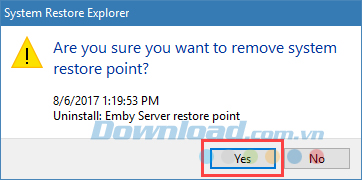 Click vào nút Yes trong cửa sổ xác nhận