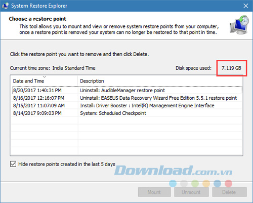 Không gian lưu trữ đã được giải phóng