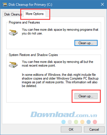 Nhấp vào nút Cleanup