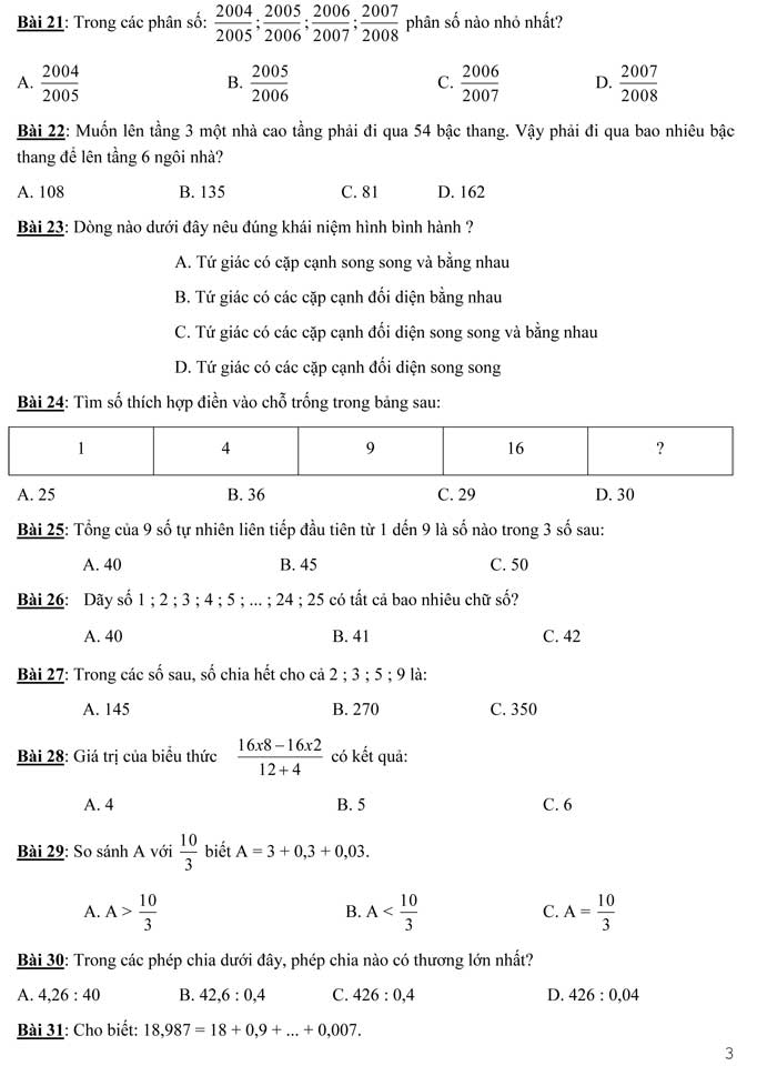 100 bài Toán trắc nghiệm lớp 5