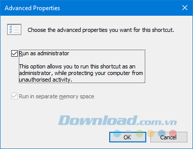 Luôn mở như quản trị viên