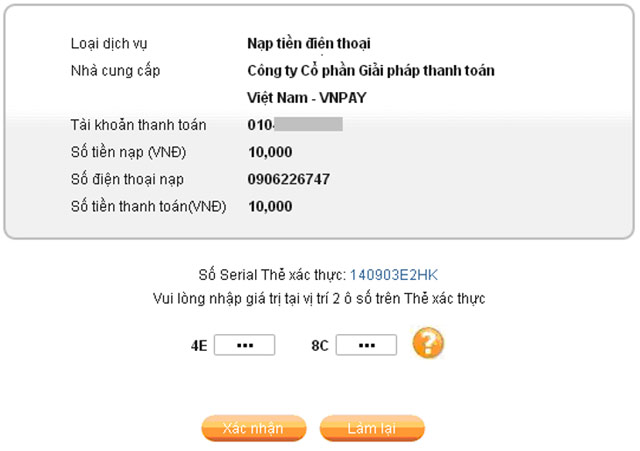 Xác nhận nạp tiền