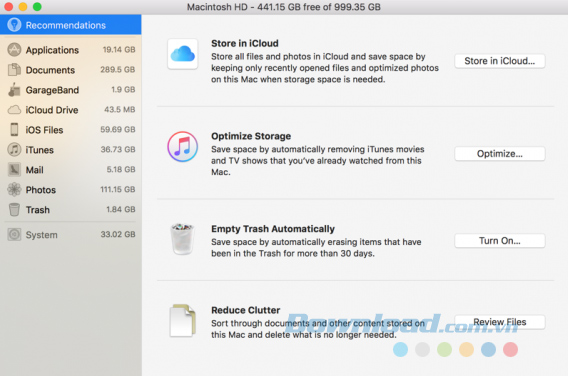 Sử dụng công cụ lưu trữ trong macOS Sierra