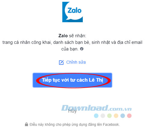 Đồng ý đăng nhập Facebook