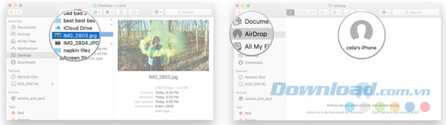 Chia sẻ file trên Mac qua AirDrop bằng cách kéo và thả