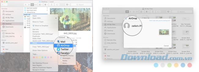 Chuyển file qua AirDrop từ Mac sử dụng trình đơn ngữ cảnh