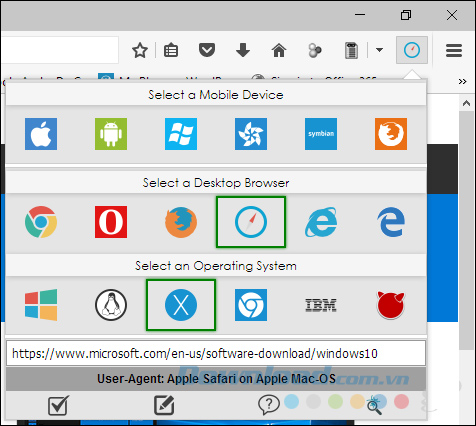 Chọn trình duyệt và nền tảng
