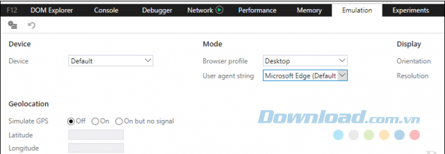 Chọn tab Emulation