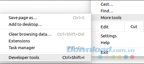 Click vào Tools > Developer Tools
