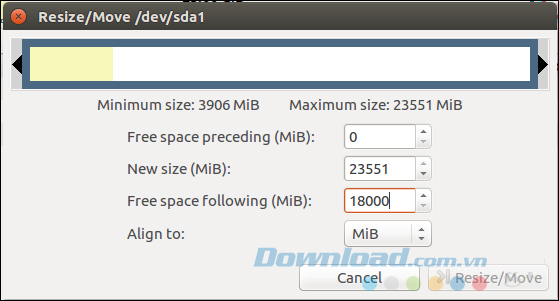 Chấp vào Resize/ Move