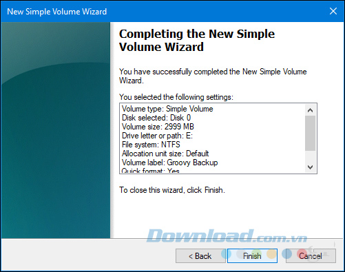 Chọn Finish để áp dụng thay đổi