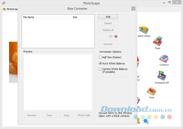 PhotoScape nén ảnh RAW