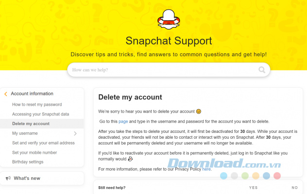 Xóa tài khoản Snapchat