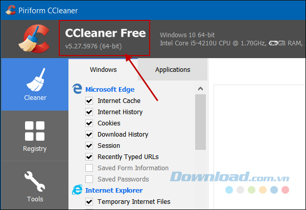 Kiểm tra phiên bản CCleaner