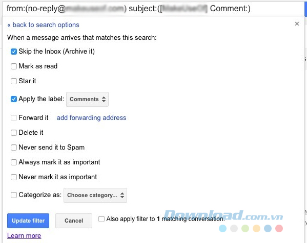 Để chuyển email vào folder Action