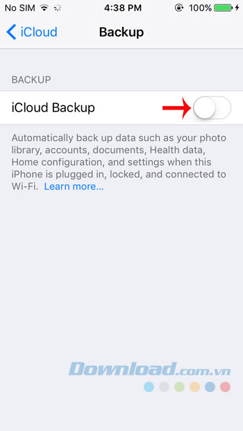 Bật iCloud Backup