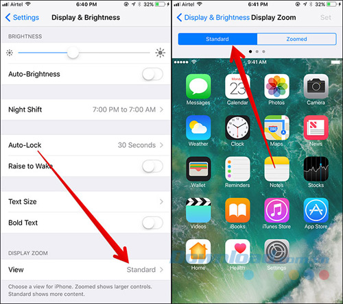 Chọn Standard là chế độ xem trên thiết bị