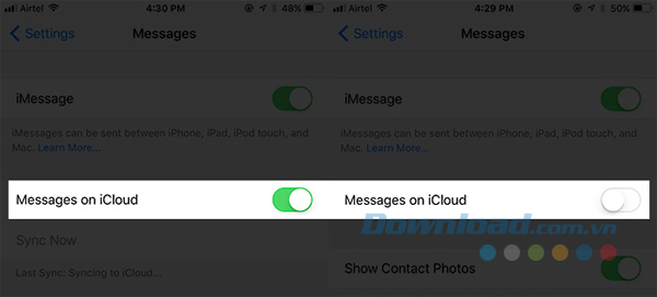 Vô hiệu hóa Messages on iCloud