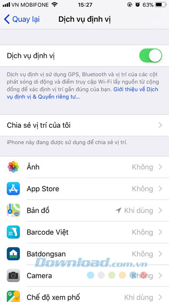 Bỏ ứng dụng định vị