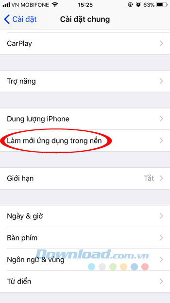 Làm mới ứng dụng chạy nền