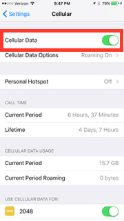 Xác nhận lại dữ liệu di động đã bật