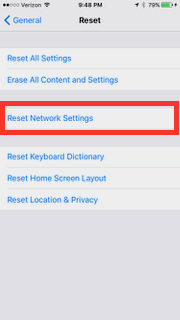 Chạm vào Reset Network Settings