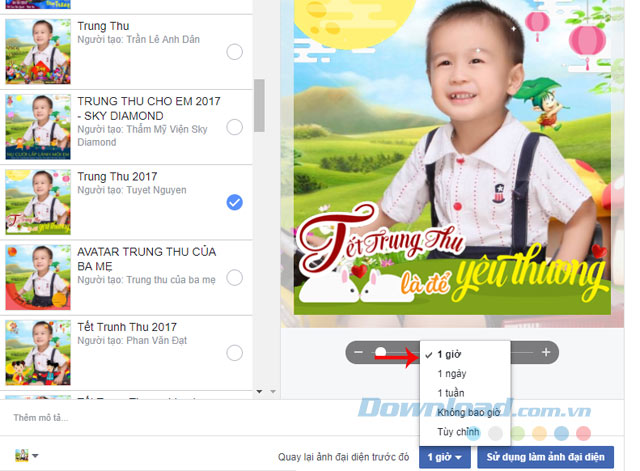 Chọn thời gian hiển thị