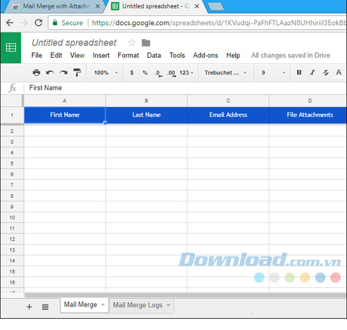 Mãu mail merge trống