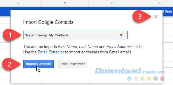Nhấp vào Import Contacts