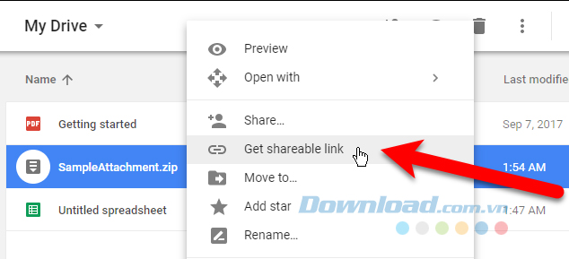 Nhấp vào Get shareable link