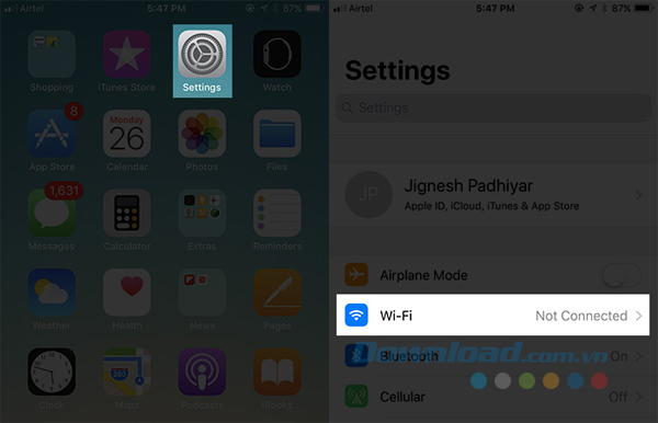 Chạm vào Wi-Fi trong Settings