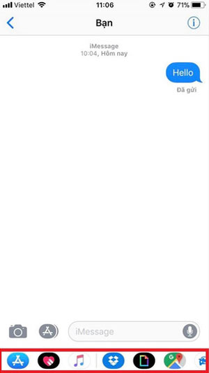 Hiển thị hàng ứng dụng bên dưới