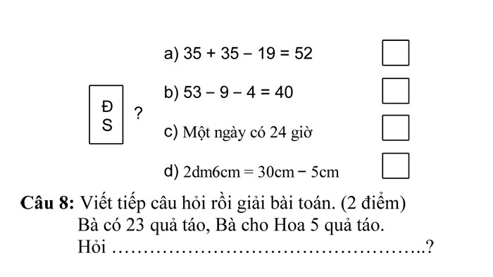 Bộ đề thi học kì 1 môn Toán lớp 2
