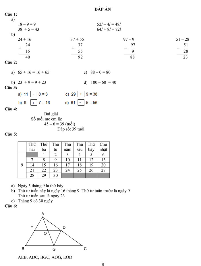 Bộ đề thi học kì 1 môn Toán lớp 2